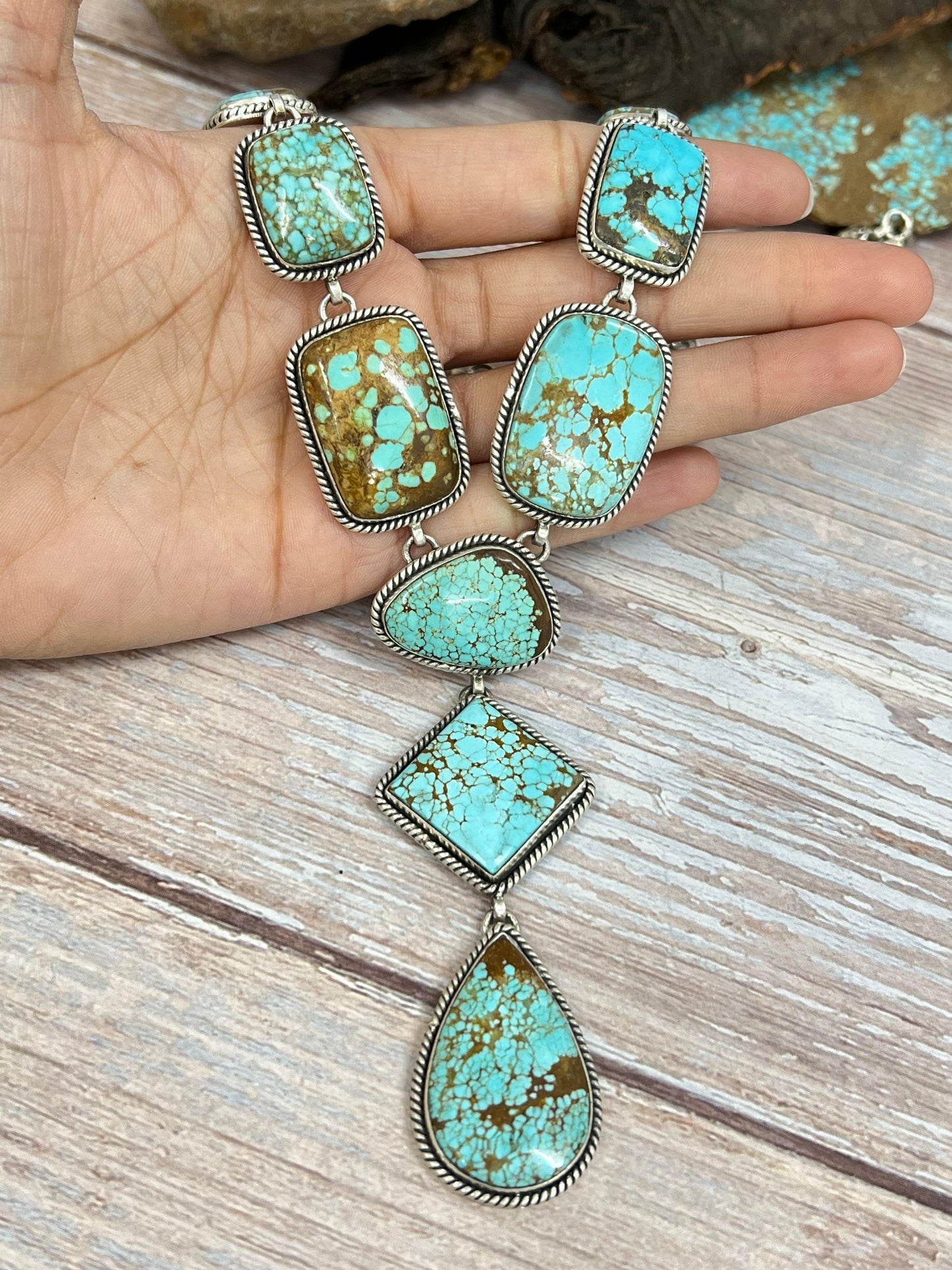 Handmade Sterling Silver Number 8 Turquoise Necklace with Signed Nizhoni