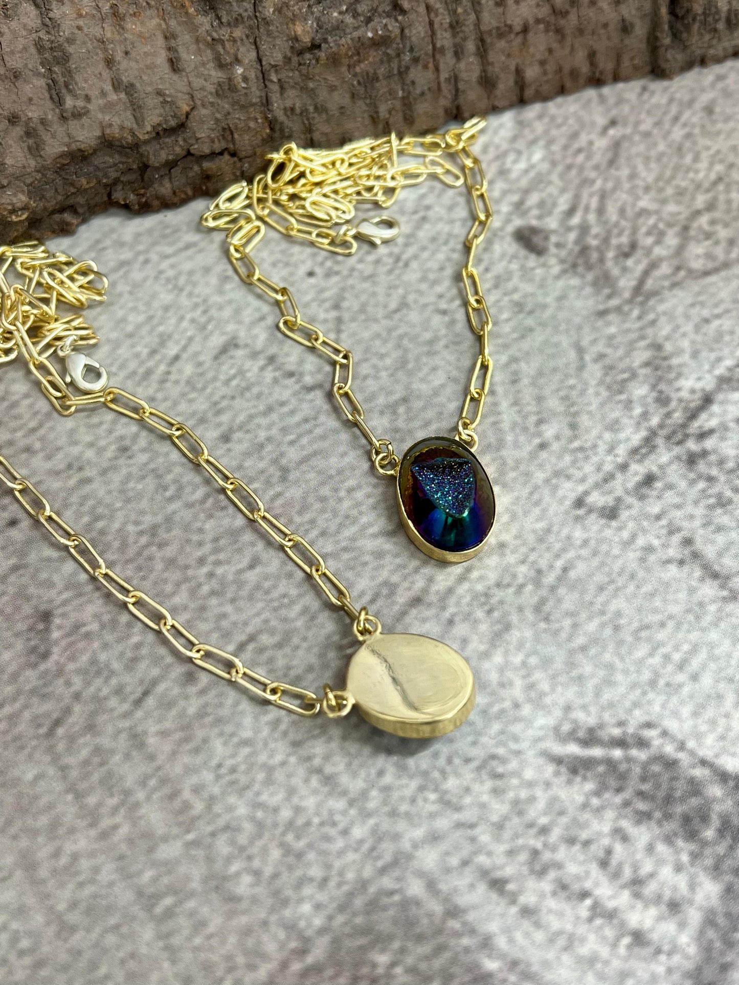 “The Boho Collection” Handmade Natural Druzy Oval Necklace 2 Colors