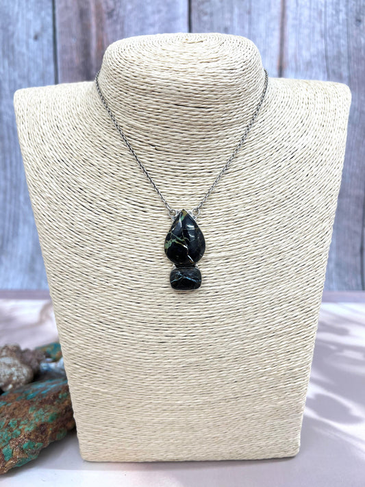 Handmade Sterling Silver Black Jack Necklace with Signed Nizhoni