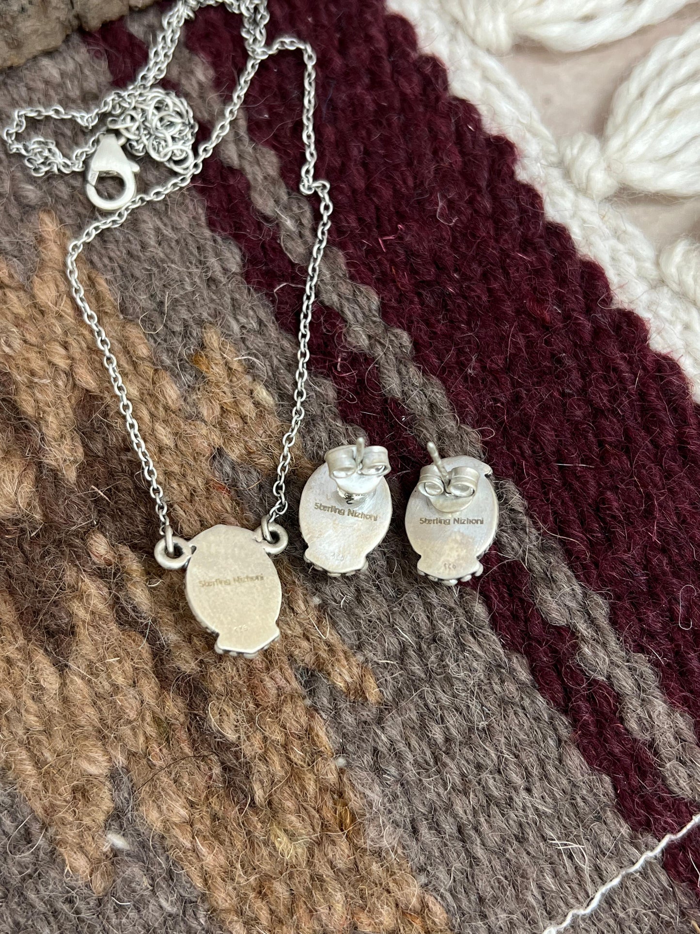 Handmade Sterling Silver Cotton Candy Turquoise Necklace Earrings Set, Signed Nizhoni (5)