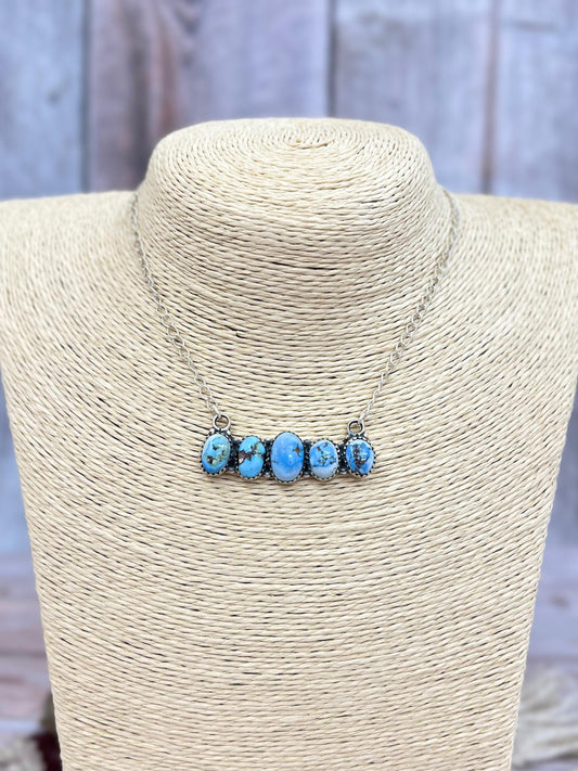 Handmade Sterling Silver Golden Hills Turquoise Necklace with Signed Nizhoni
