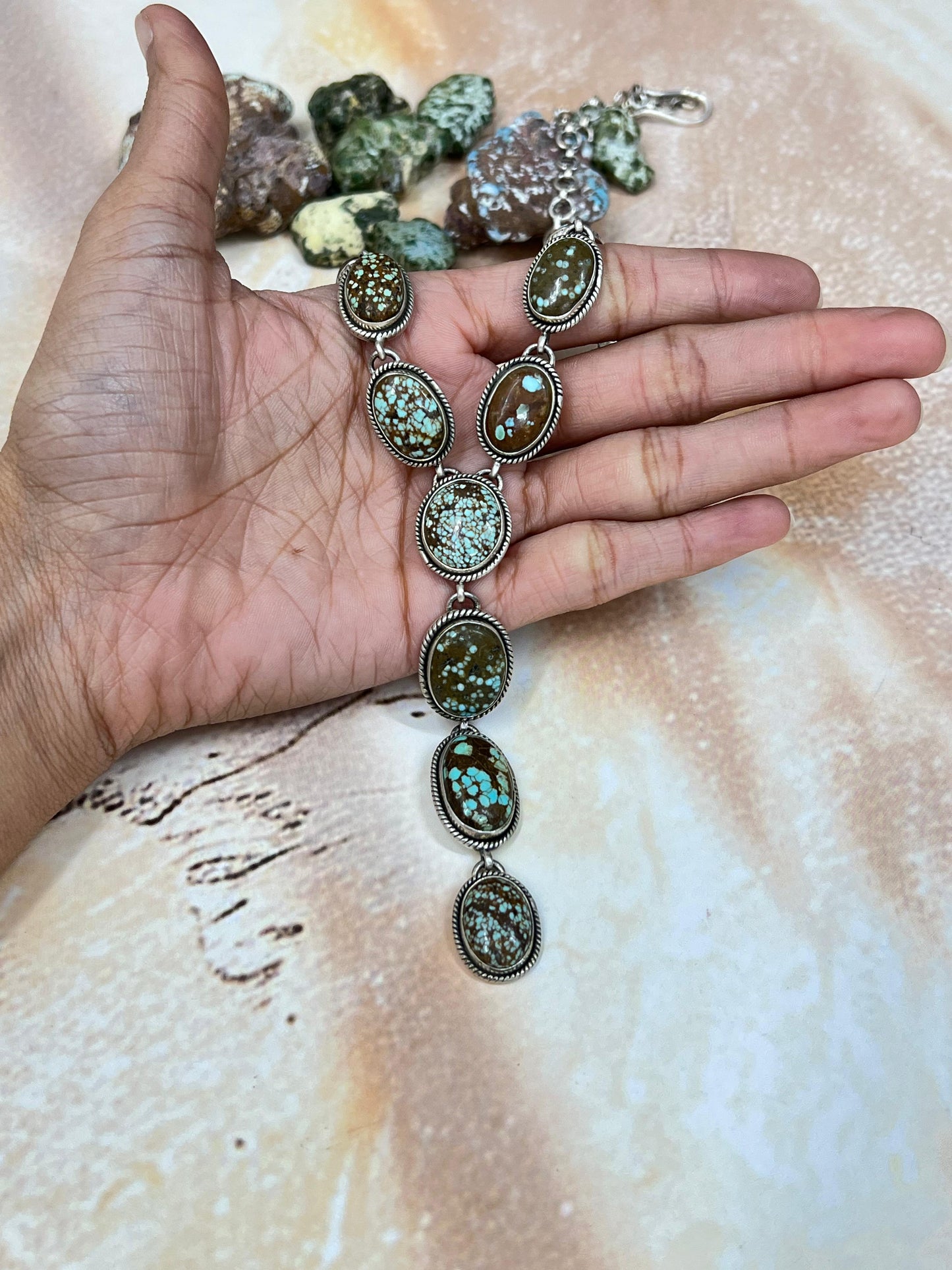 Handmade Sterling Silver Number 8 Turquoise Necklace with Signed Nizhoni