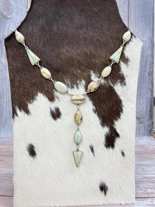 Handmade Sterling Silver Ribbon Royston Necklace with Signed Nizhoni