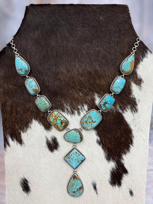 Handmade Sterling Silver Number 8 Turquoise Necklace with Signed Nizhoni