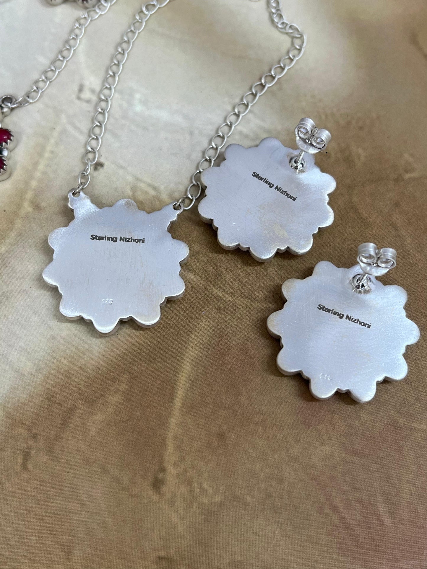 Handmade Sterling Silver Multi Stone Necklace Earrings Set, Signed Nizhoni