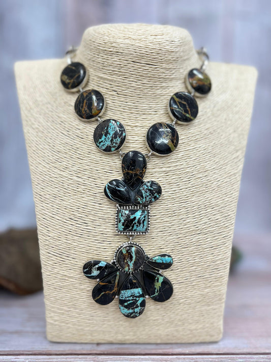 Handmade Sterling Silver Black Jack Necklace with Signed Nizhoni