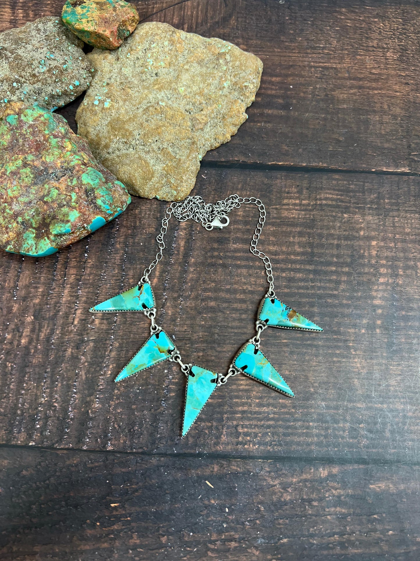 Handmade Sterling Silver Kingman Turquoise Necklace with Signed Nizhoni