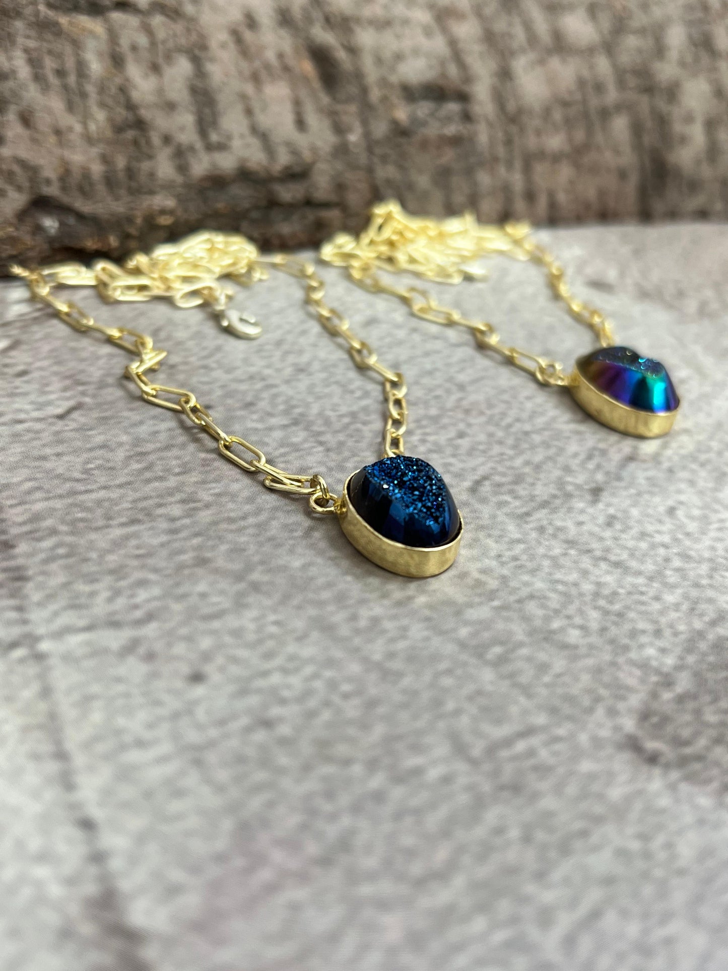 “The Boho Collection” Handmade Natural Druzy Oval Necklace 2 Colors
