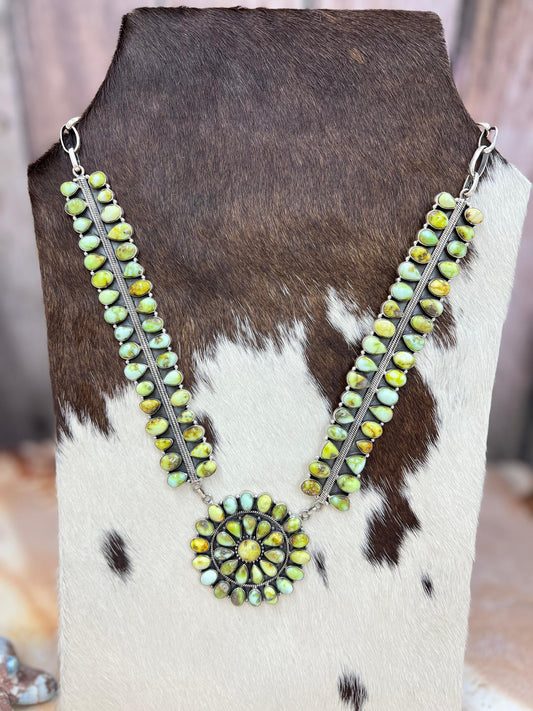 Handmade Sterling Silver Palomino Turquoise Necklace with Signed Nizhoni