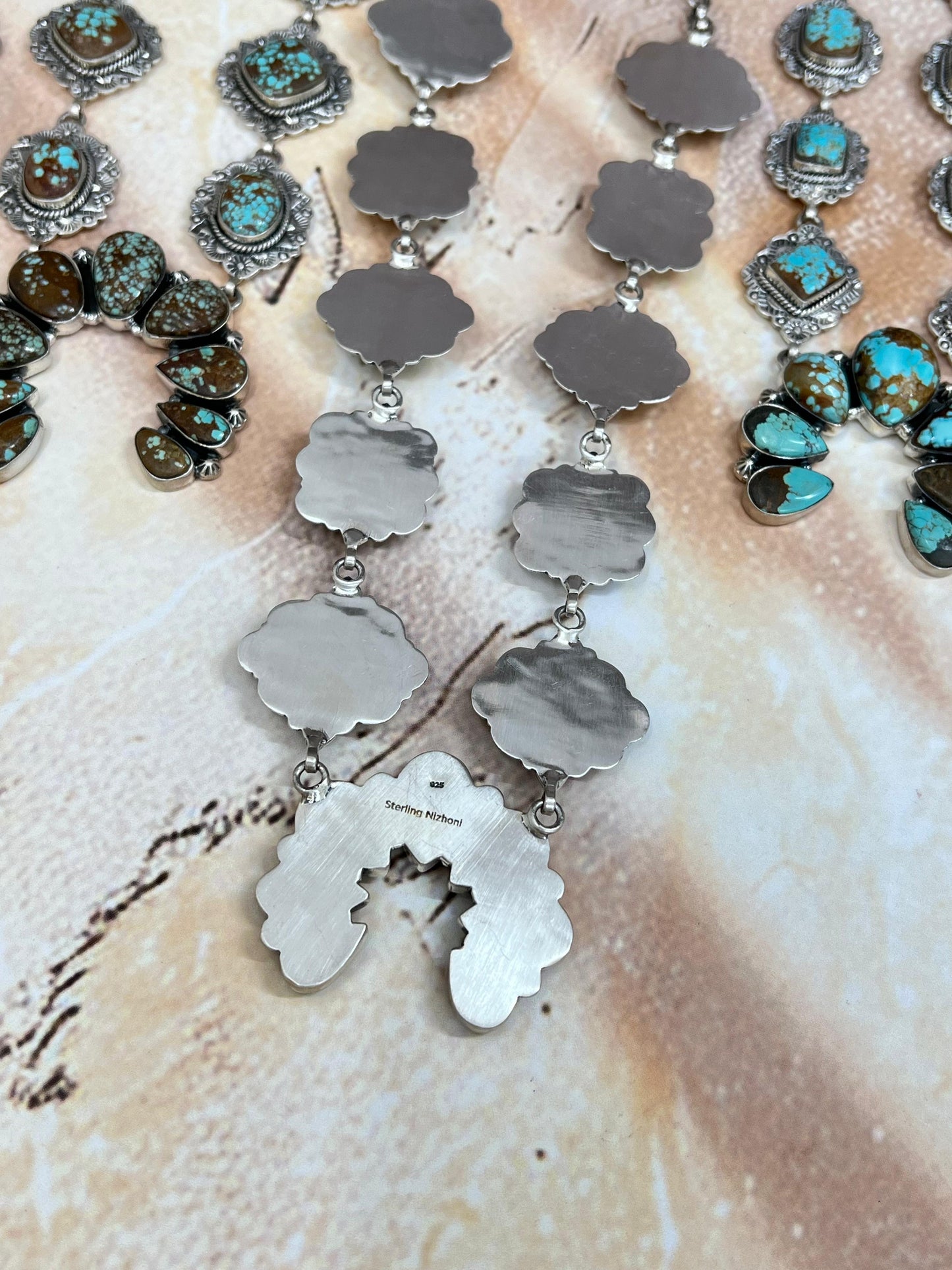 Handmade Sterling Silver Number 8 Turquoise Necklace with Signed Nizhoni