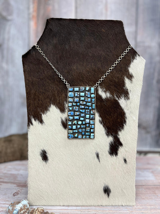 Handmade Sterling Silver Golden Hills Turquoise Necklace with Signed Nizhoni