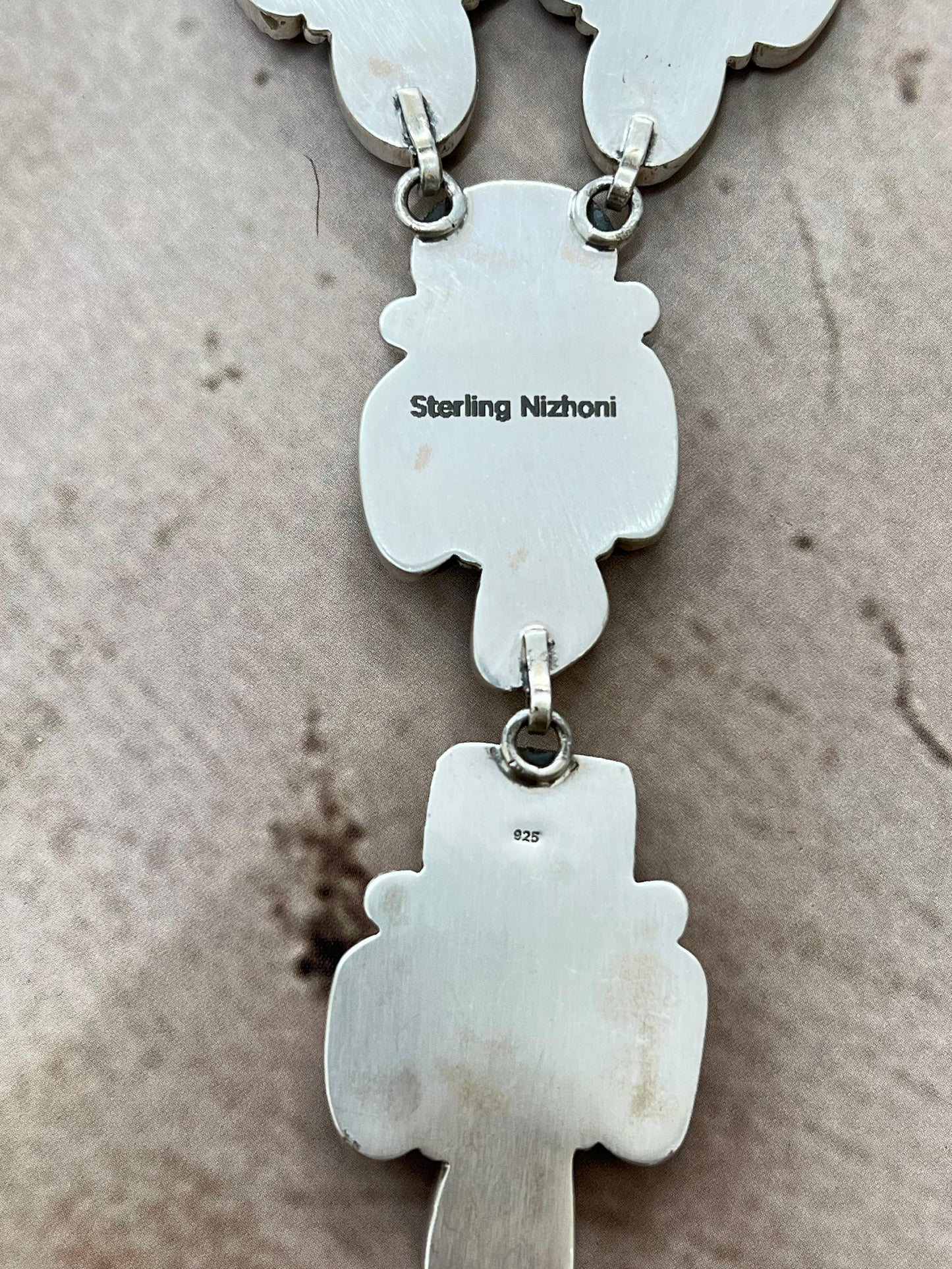 Handmade Sterling Silver Ribbon Royston Necklace with Signed Nizhoni