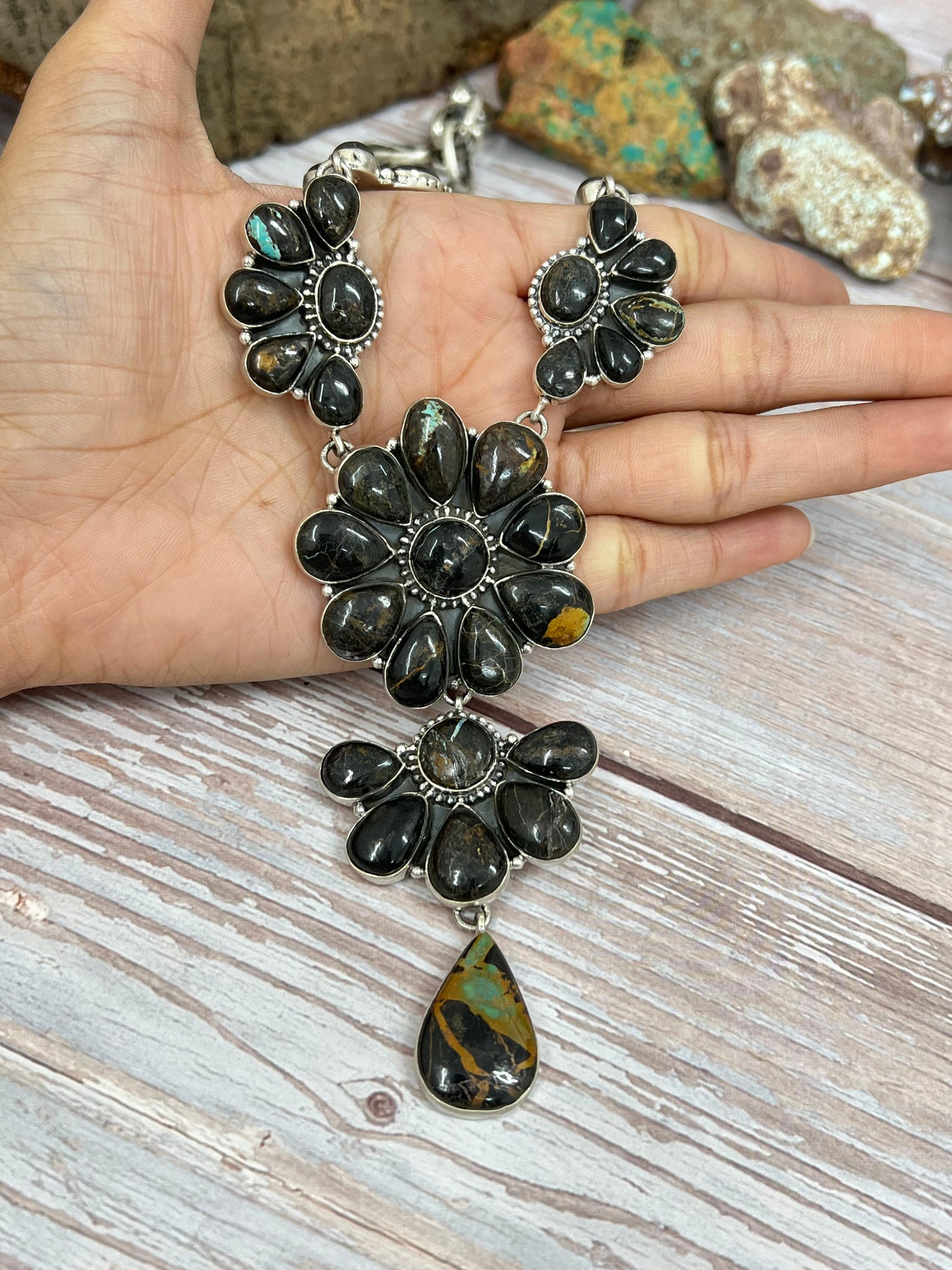 Handmade Sterling Silver Black Jack Necklace with Signed Nizhoni