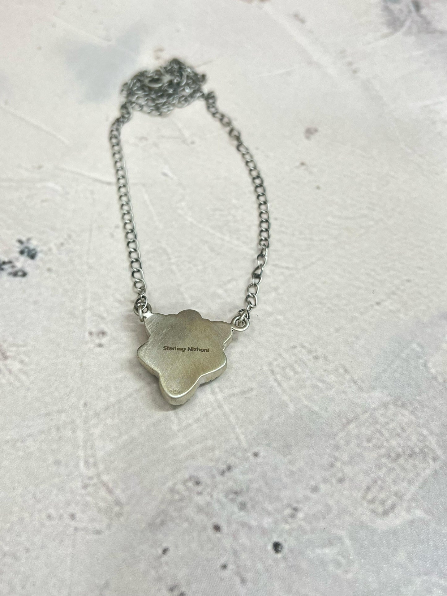 Handmade Sterling Silver Blue Ice Rose Dahlia with White Buffalo Necklace with Signed Nizhoni