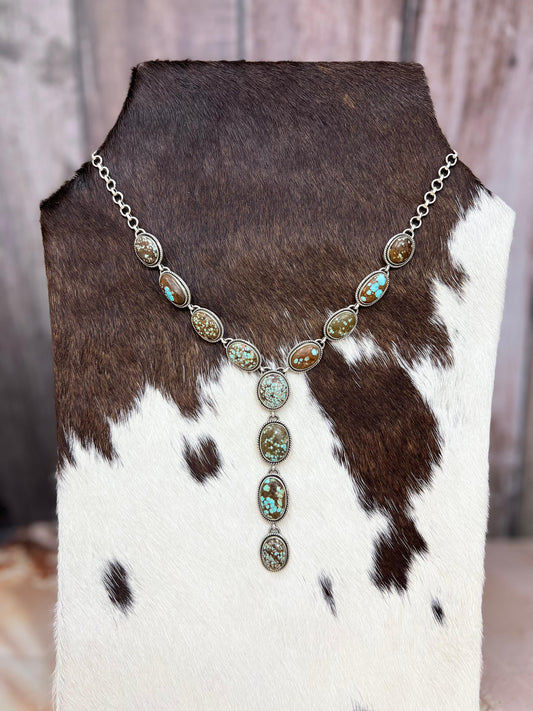 Handmade Sterling Silver Number 8 Turquoise Necklace with Signed Nizhoni