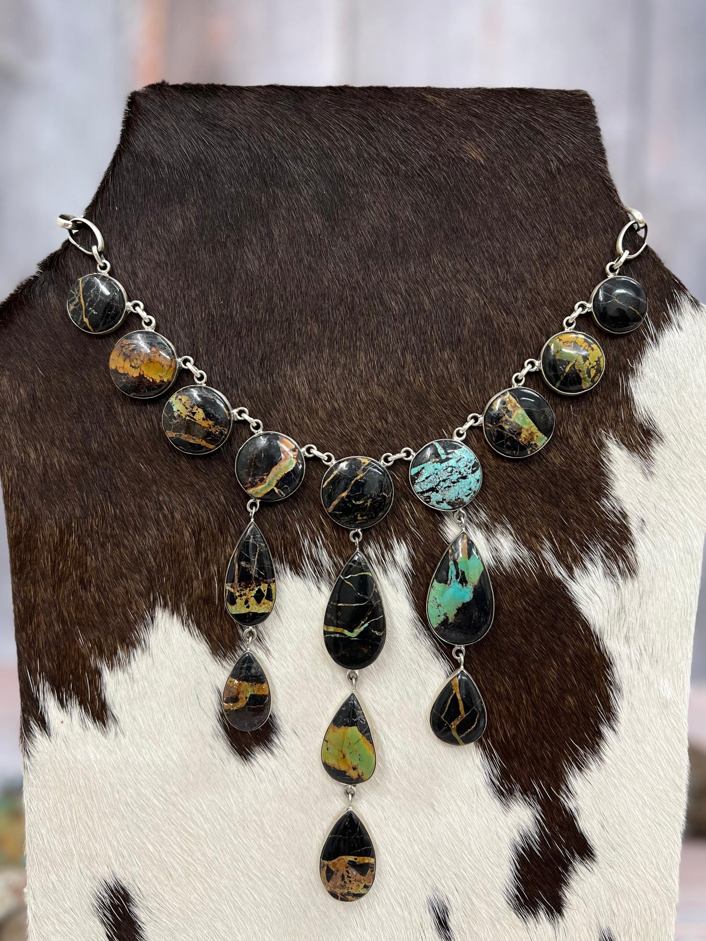 Handmade Sterling Silver Black Jack Necklace with Signed Nizhoni