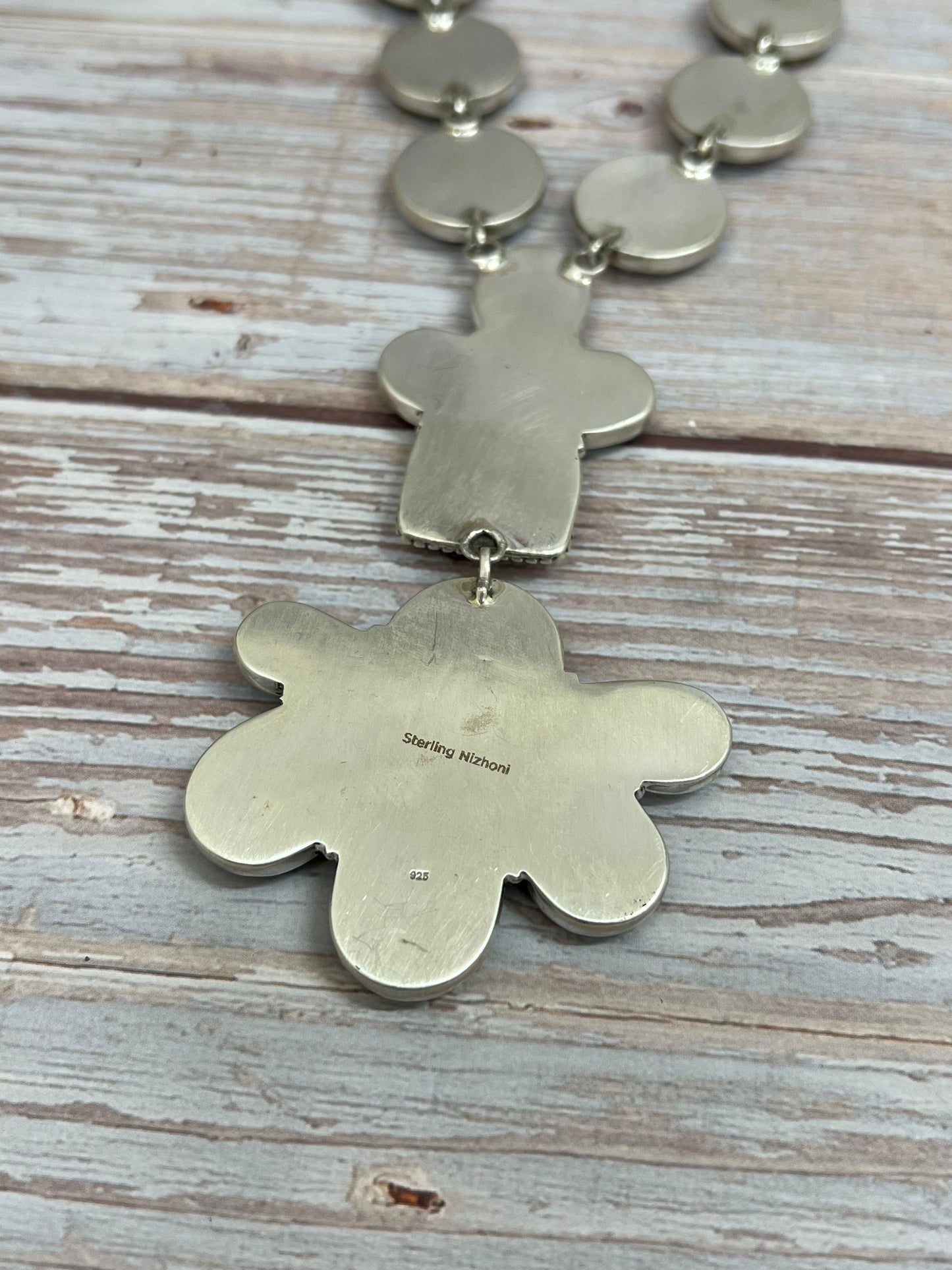 Handmade Sterling Silver Black Jack Necklace with Signed Nizhoni