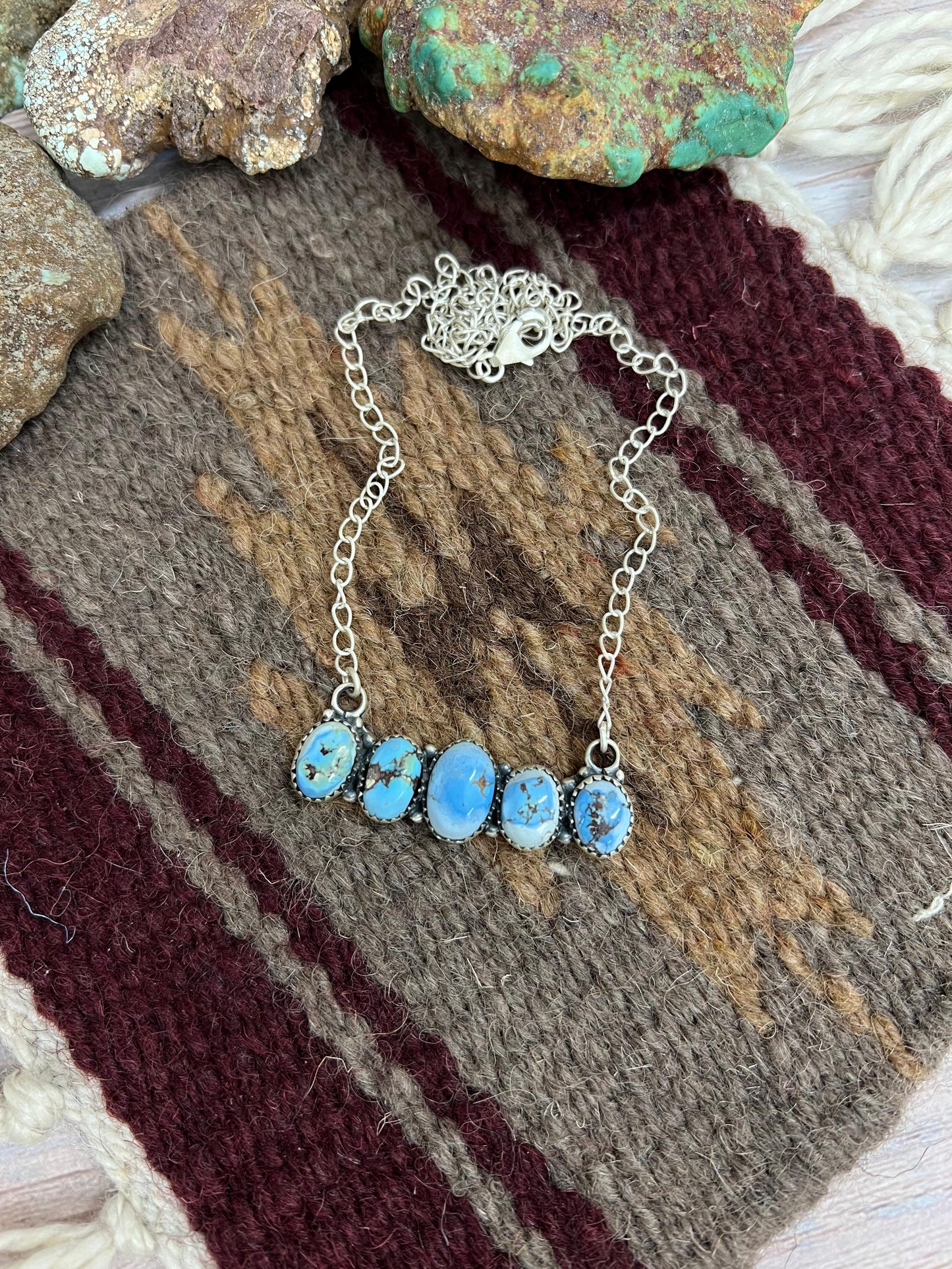 Handmade Sterling Silver Golden Hills Turquoise Necklace with Signed Nizhoni