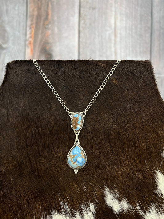 Handmade Sterling Silver Golden Hills Turquoise Necklace with Signed Nizhoni