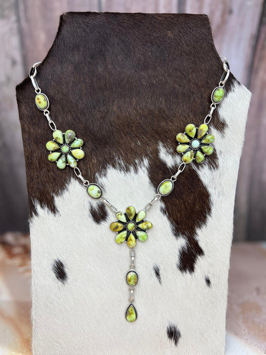 Handmade Sterling Silver Palomino Turquoise Necklace with Signed Nizhoni