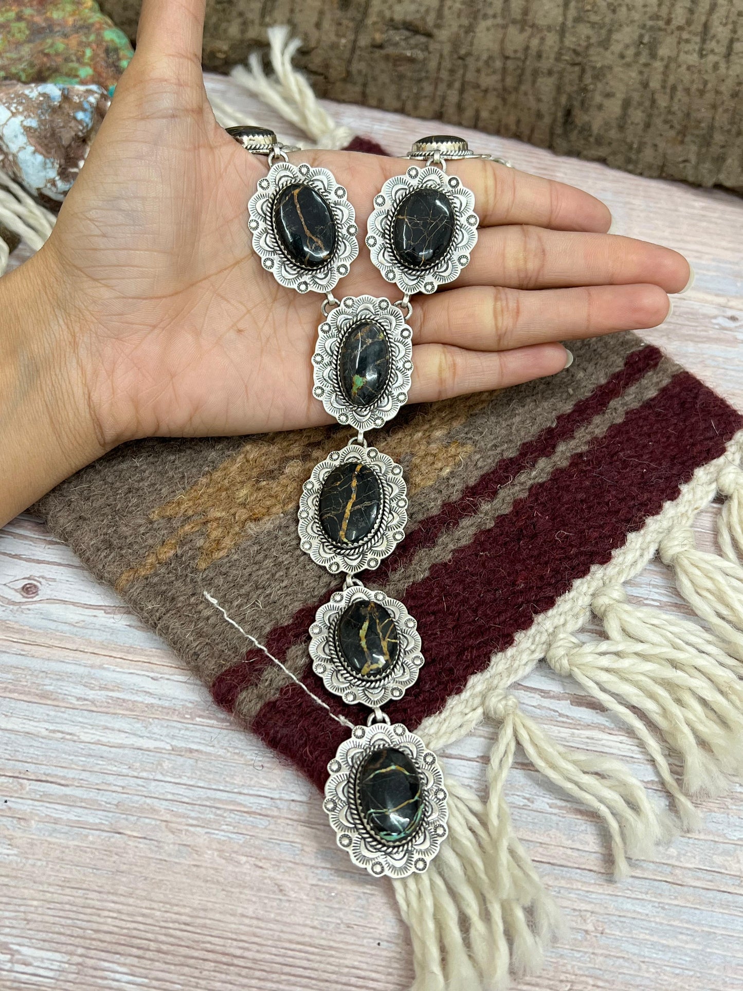 Handmade Sterling Silver Black Jack Necklace with Signed Nizhoni