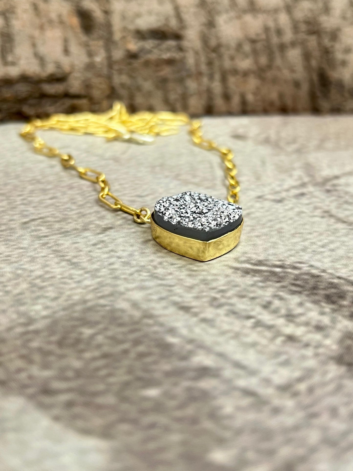 “The Boho Collection” Handmade Natural Silver Druzy Necklace