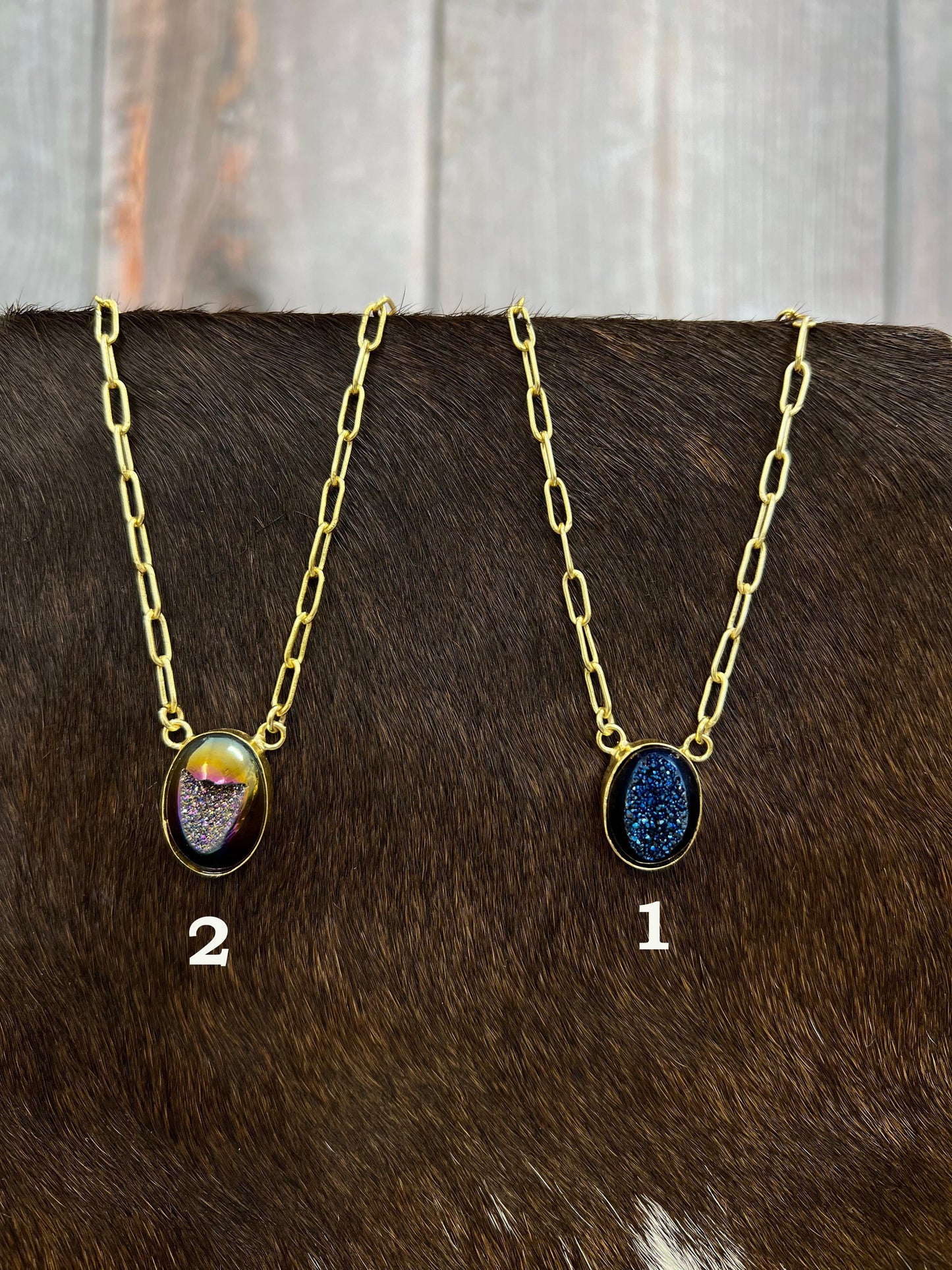 “The Boho Collection” Handmade Natural Druzy Oval Necklace 2 Colors