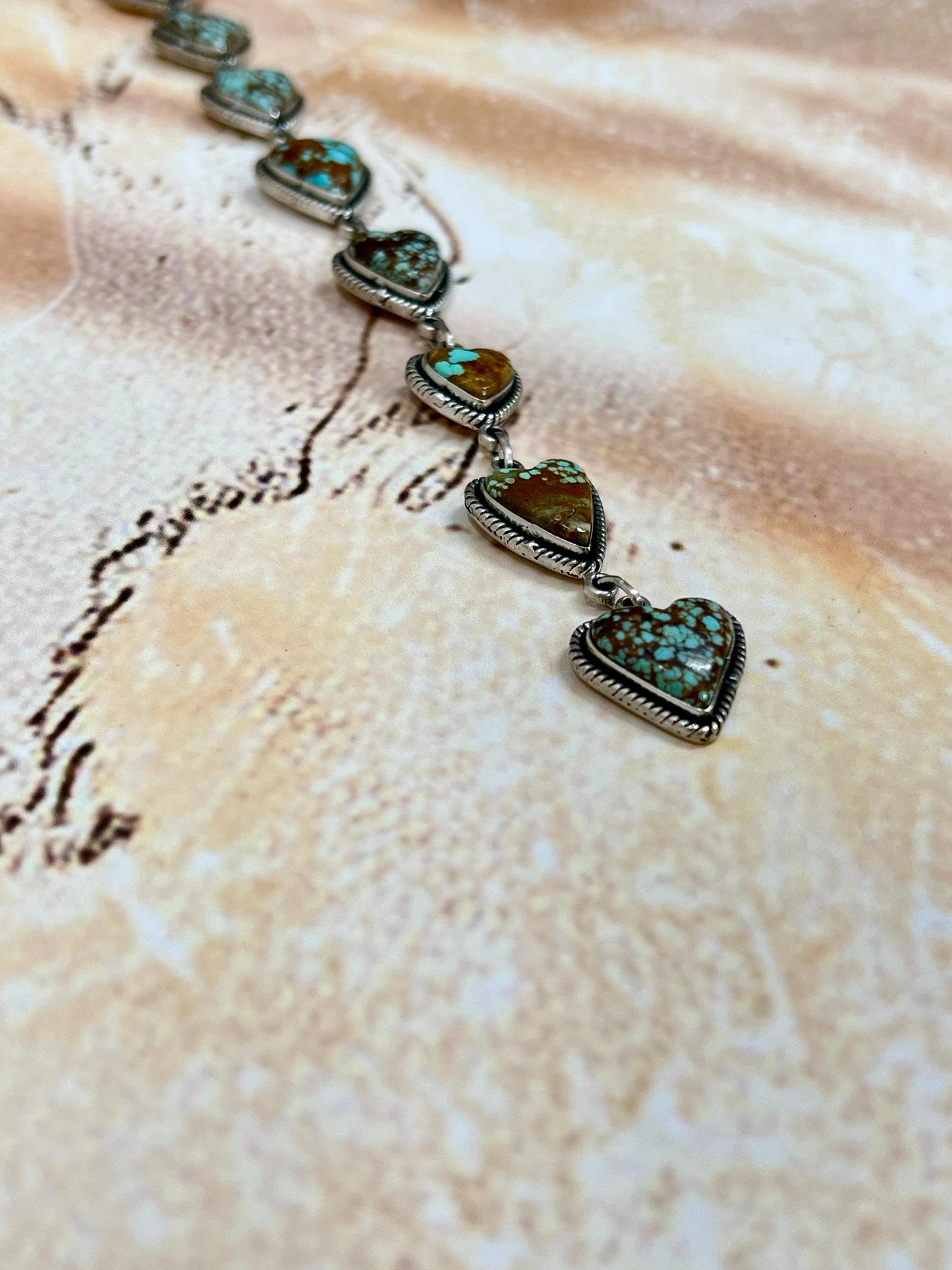 Handmade Sterling Silver Number 8 Turquoise Drop Heart Necklace with Signed Nizhoni