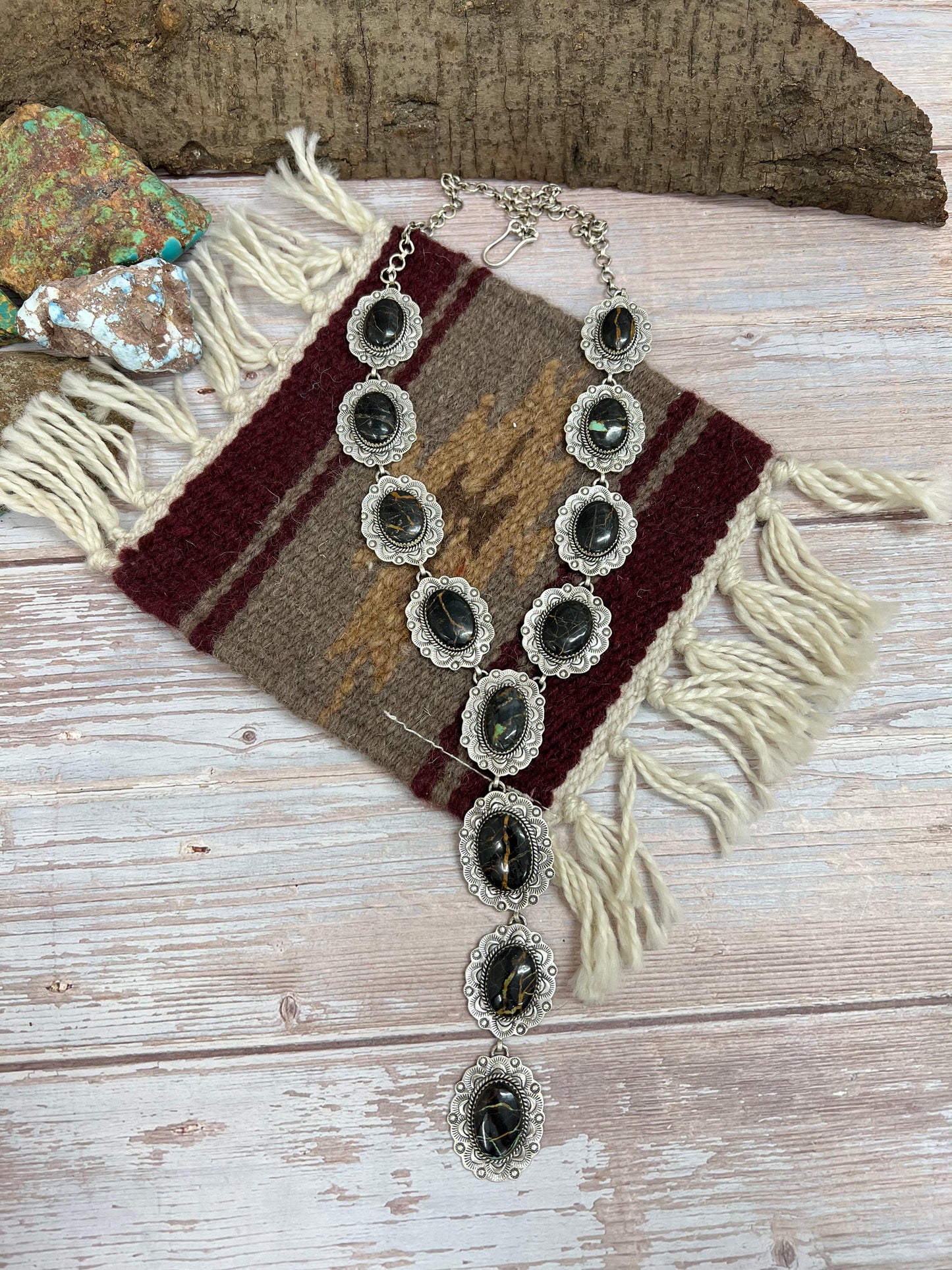 Handmade Sterling Silver Black Jack Necklace with Signed Nizhoni