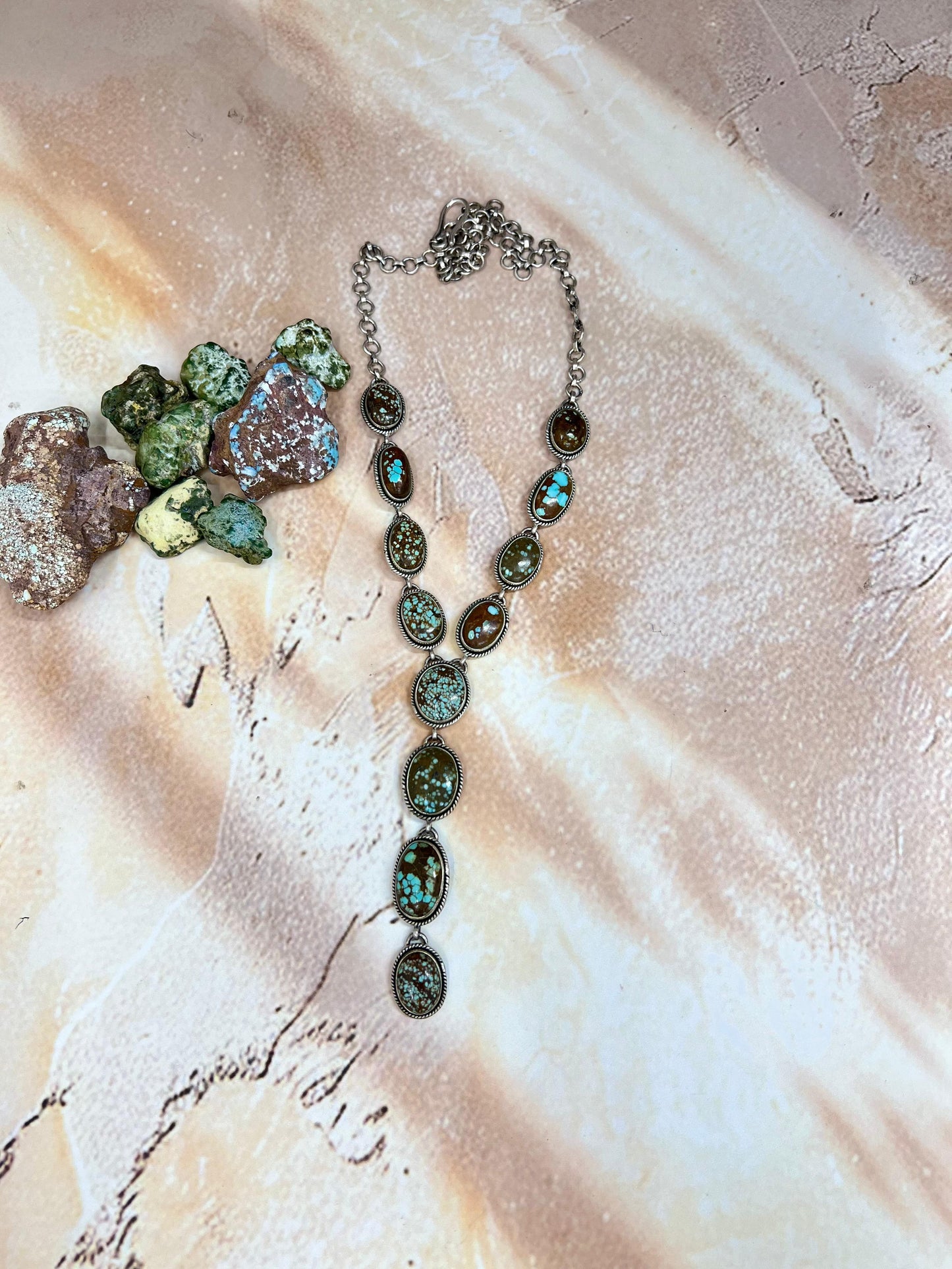 Handmade Sterling Silver Number 8 Turquoise Necklace with Signed Nizhoni