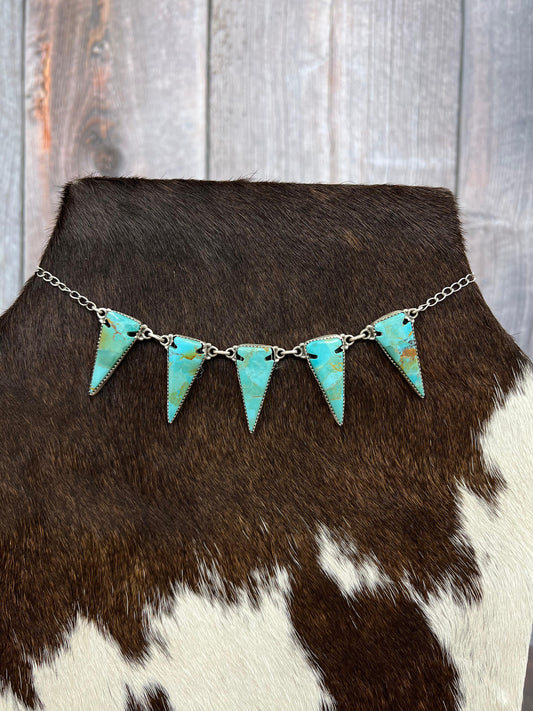Handmade Sterling Silver Kingman Turquoise Necklace with Signed Nizhoni