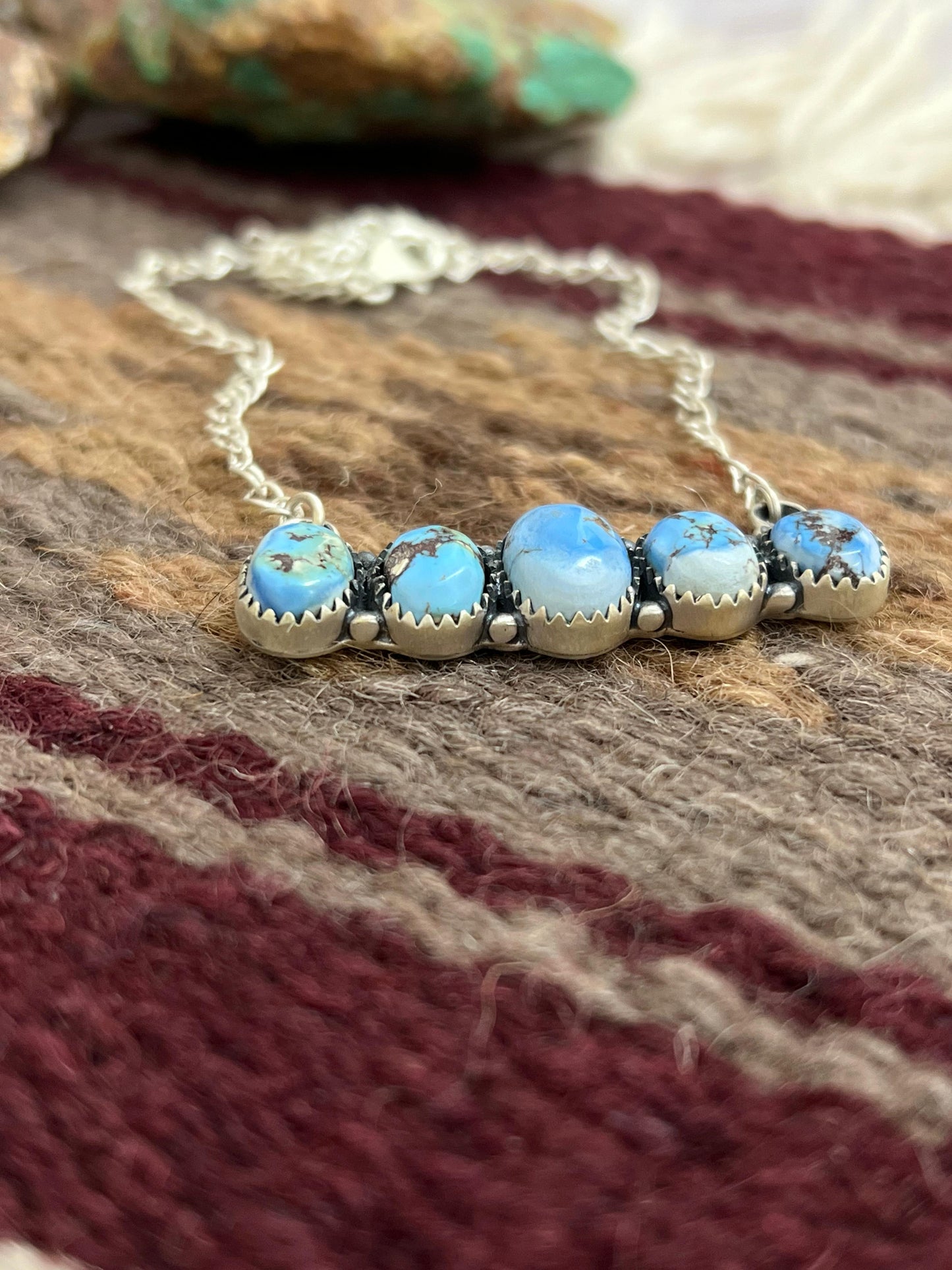 Handmade Sterling Silver Golden Hills Turquoise Necklace with Signed Nizhoni