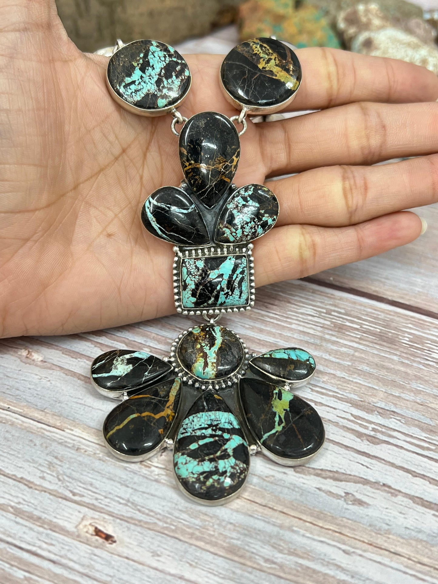 Handmade Sterling Silver Black Jack Necklace with Signed Nizhoni