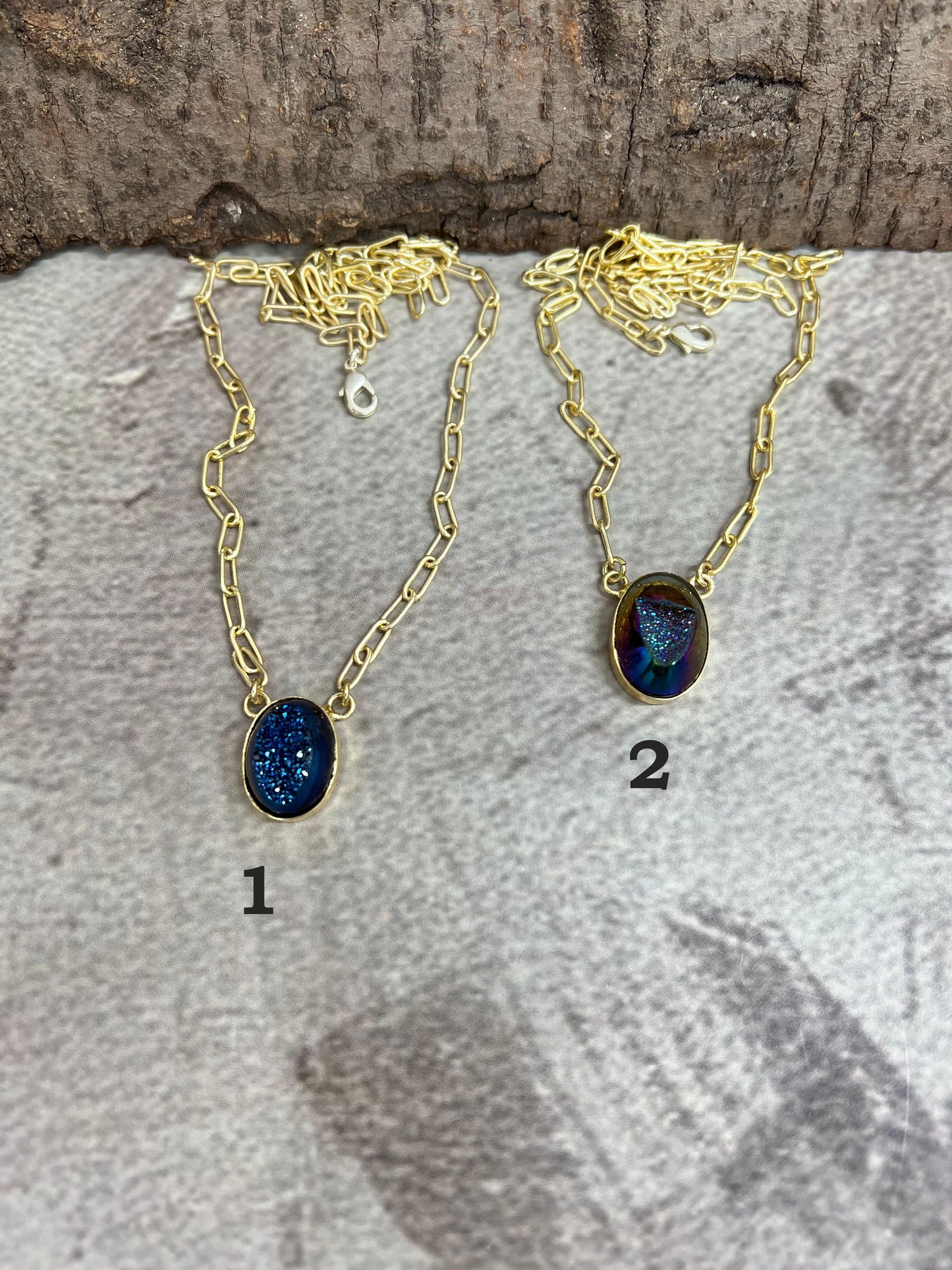 “The Boho Collection” Handmade Natural Druzy Oval Necklace 2 Colors