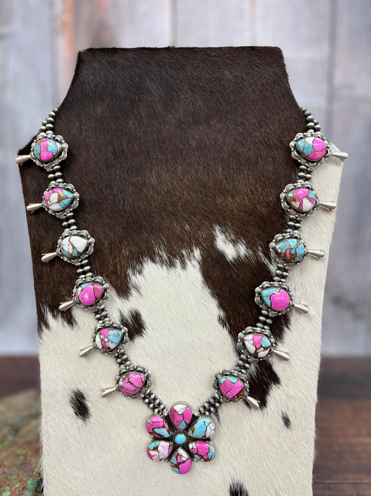 Handmade Sterling Silver Cotton Candy Turquoise Necklace with Signed Nizhoni (6)