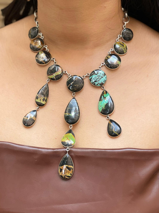 Handmade Sterling Silver Black Jack Necklace with Signed Nizhoni