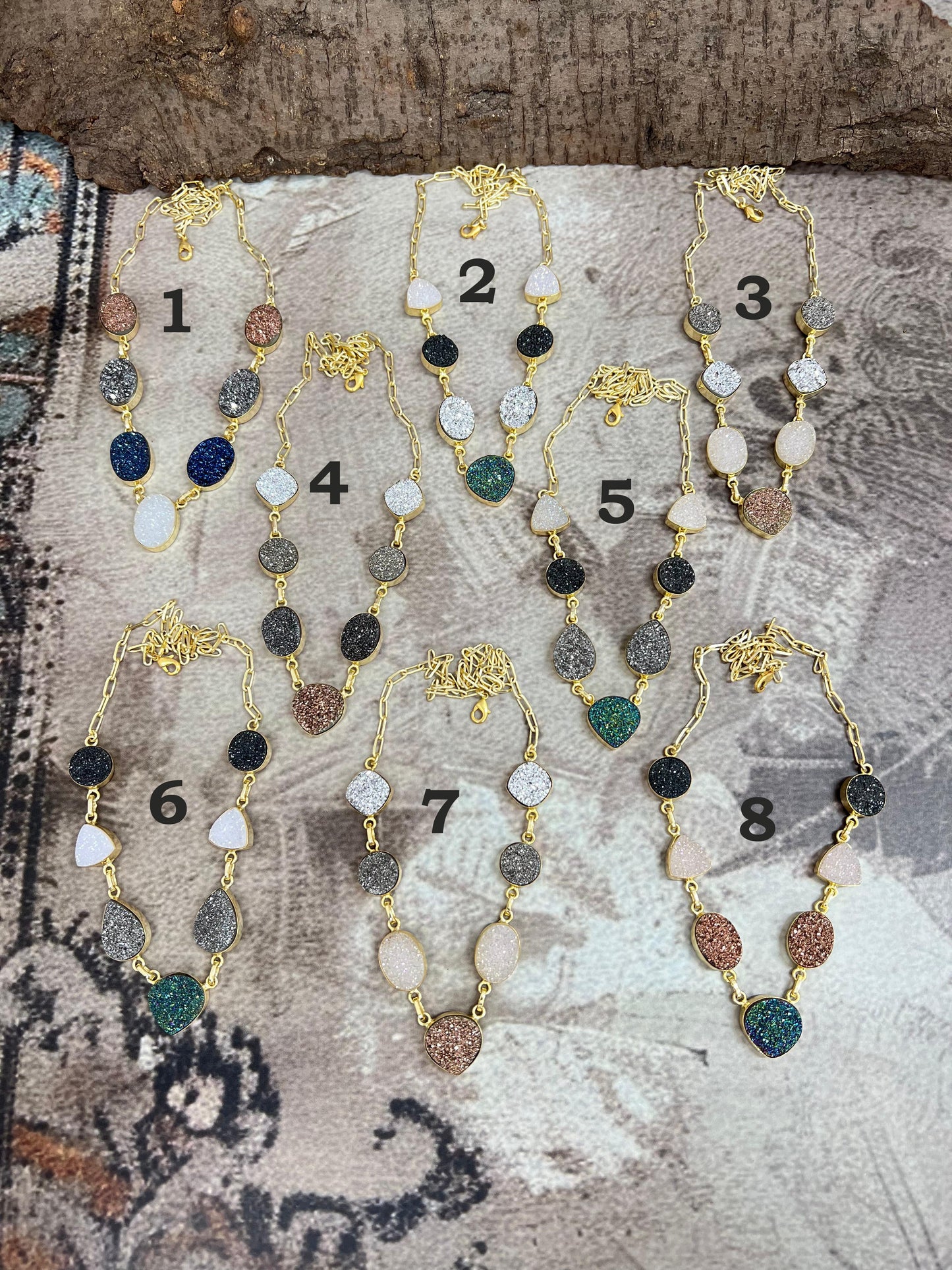“The Boho Collection” Handmade Natural Druzy Necklace 8 Styles