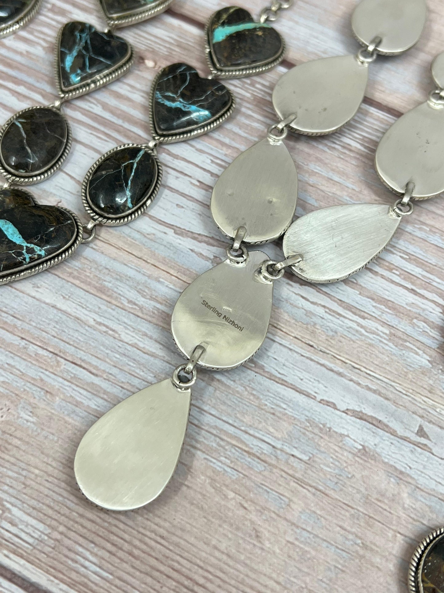 Handmade Sterling Silver Black Jack Necklace with Signed Nizhoni