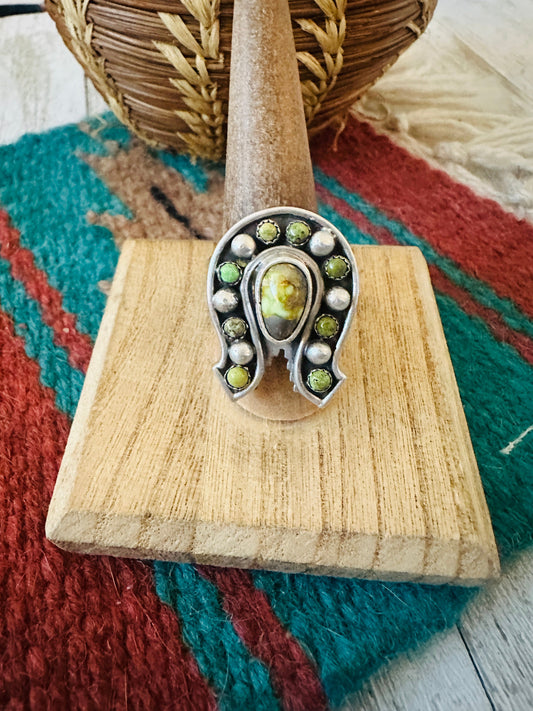 Navajo Sterling Silver & Turquoise Adjustable Horseshoe Ring