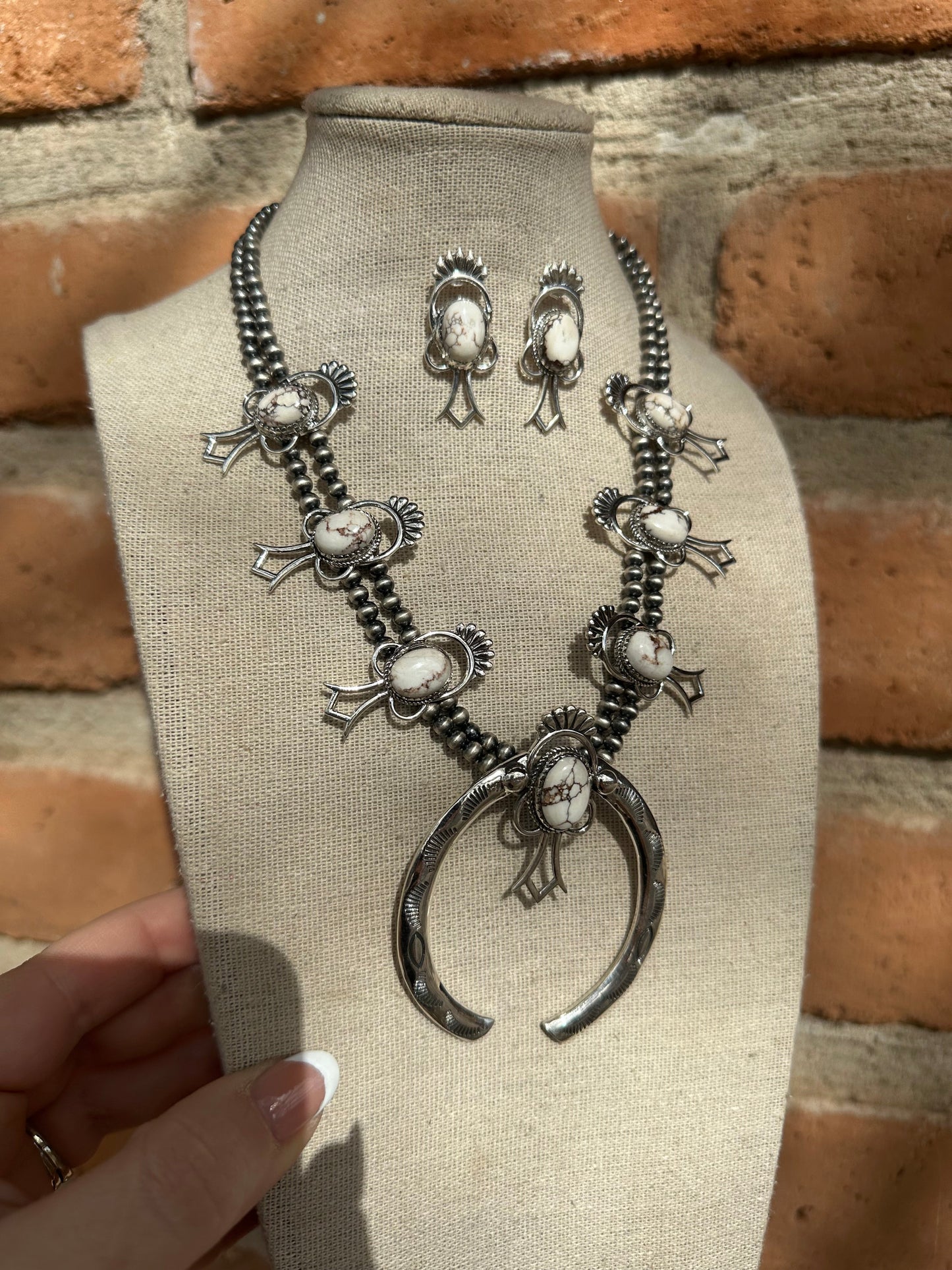 Handmade Sterling Silver, Wild Horse Squash Blossom Set