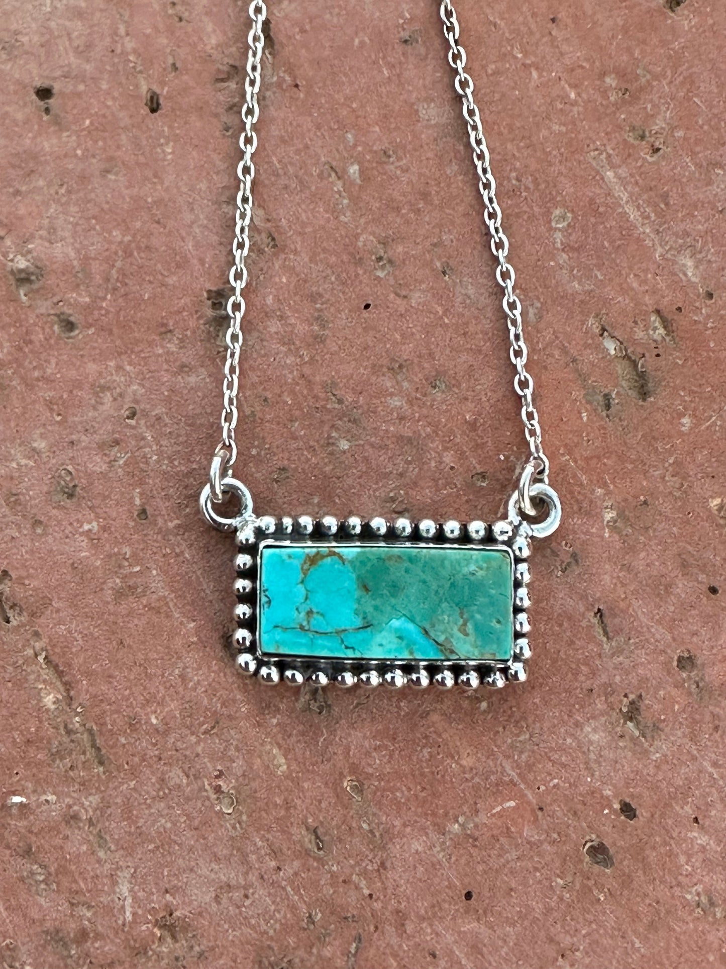 Handmade Sterling Silver Kingman Turquoise Bar Necklaces