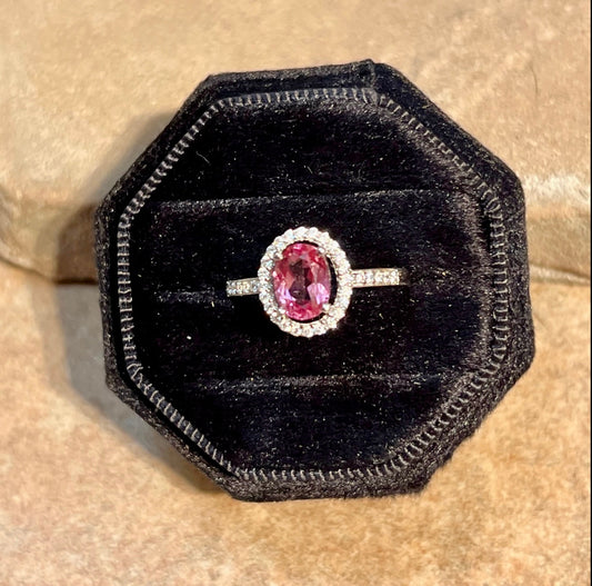 Pink Topaz Oval Shape Sterling Silver Ring Size 8