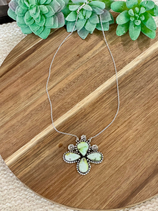 Handmade Sterling Silver Palomino Turquoise Necklace with Signed Nizhoni
