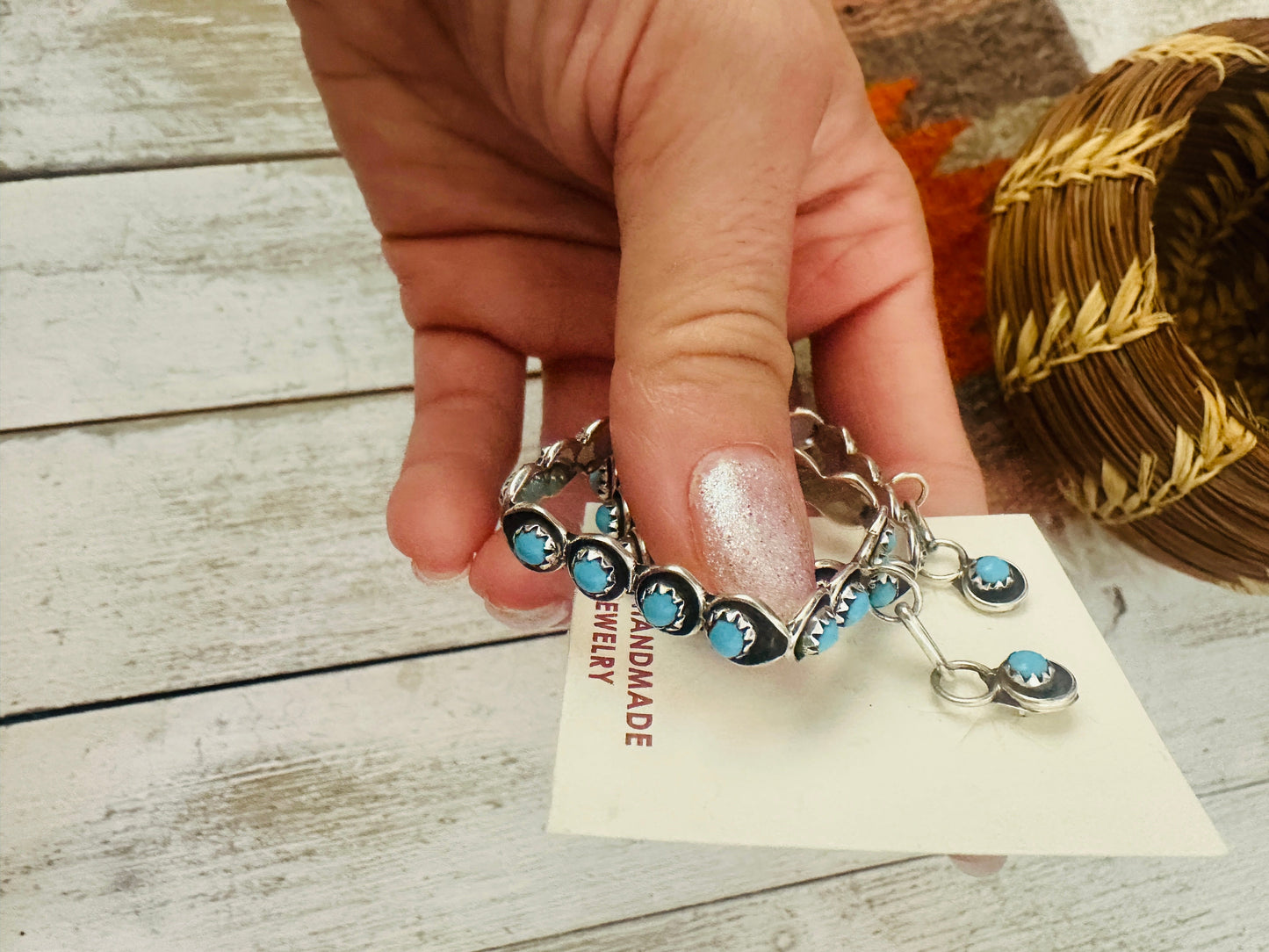 Zuni Turquoise & Sterling Silver Snake Eye Dangle Earrings