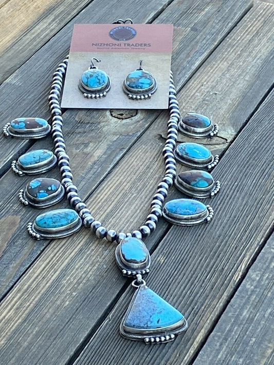 Stunning Navajo Sterling Silver Royston Turquoise Necklace & Earring Set