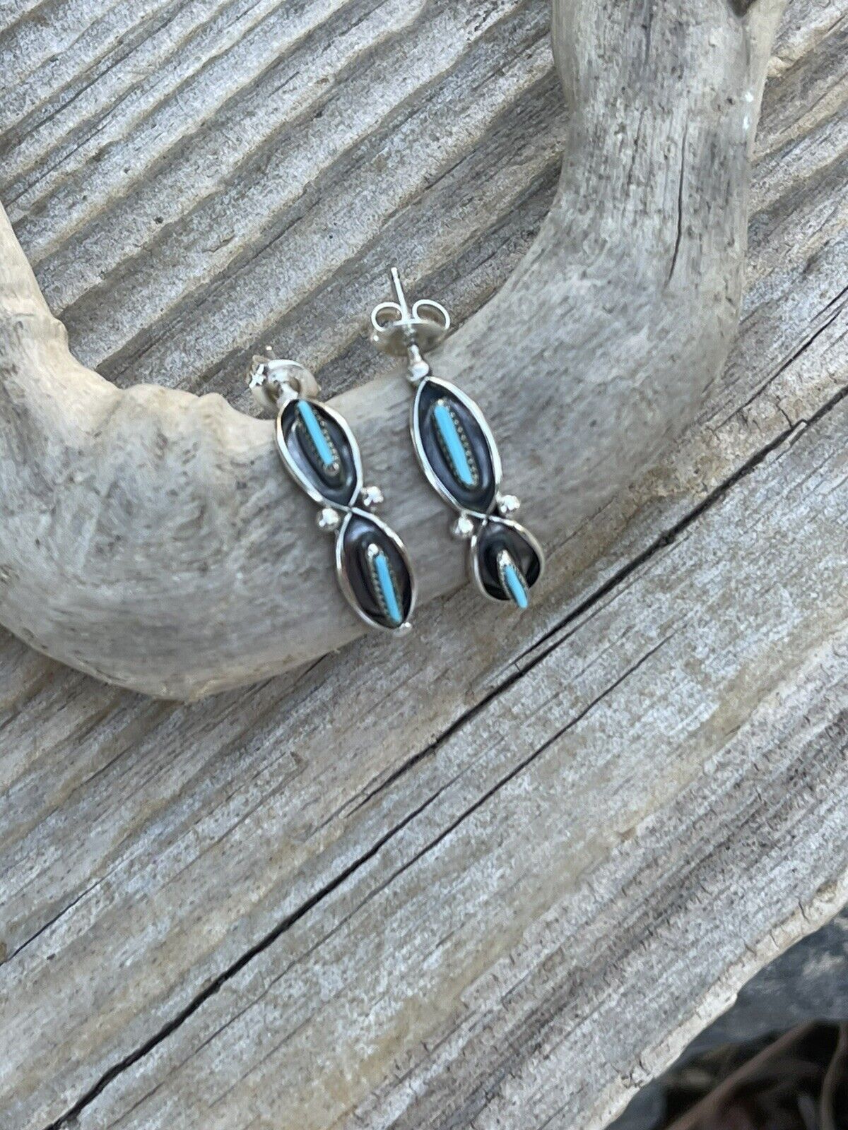 Navajo Sterling Silver & Turquoise Crescent Circle Post Earrings