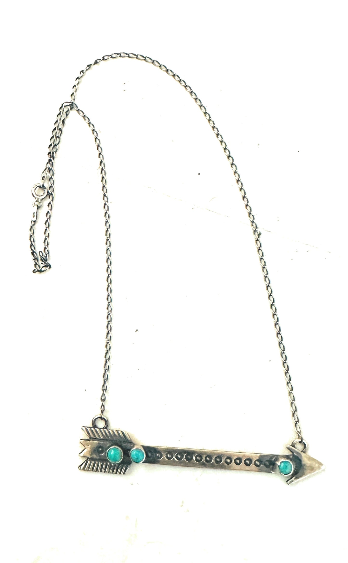 Navajo Sterling Silver & Turquoise Arrow Necklace