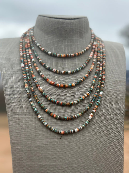 Navajo Kingman Turquoise & Spiny Sterling Silver 5mm Beaded Necklace