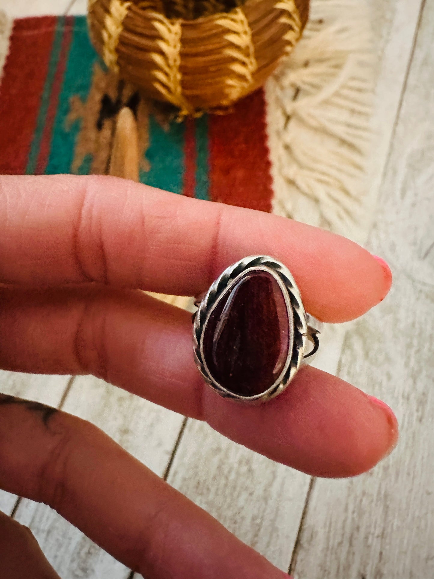 Navajo Purple Spiny Oyster & Sterling Silver Teardrop Ring Size 7