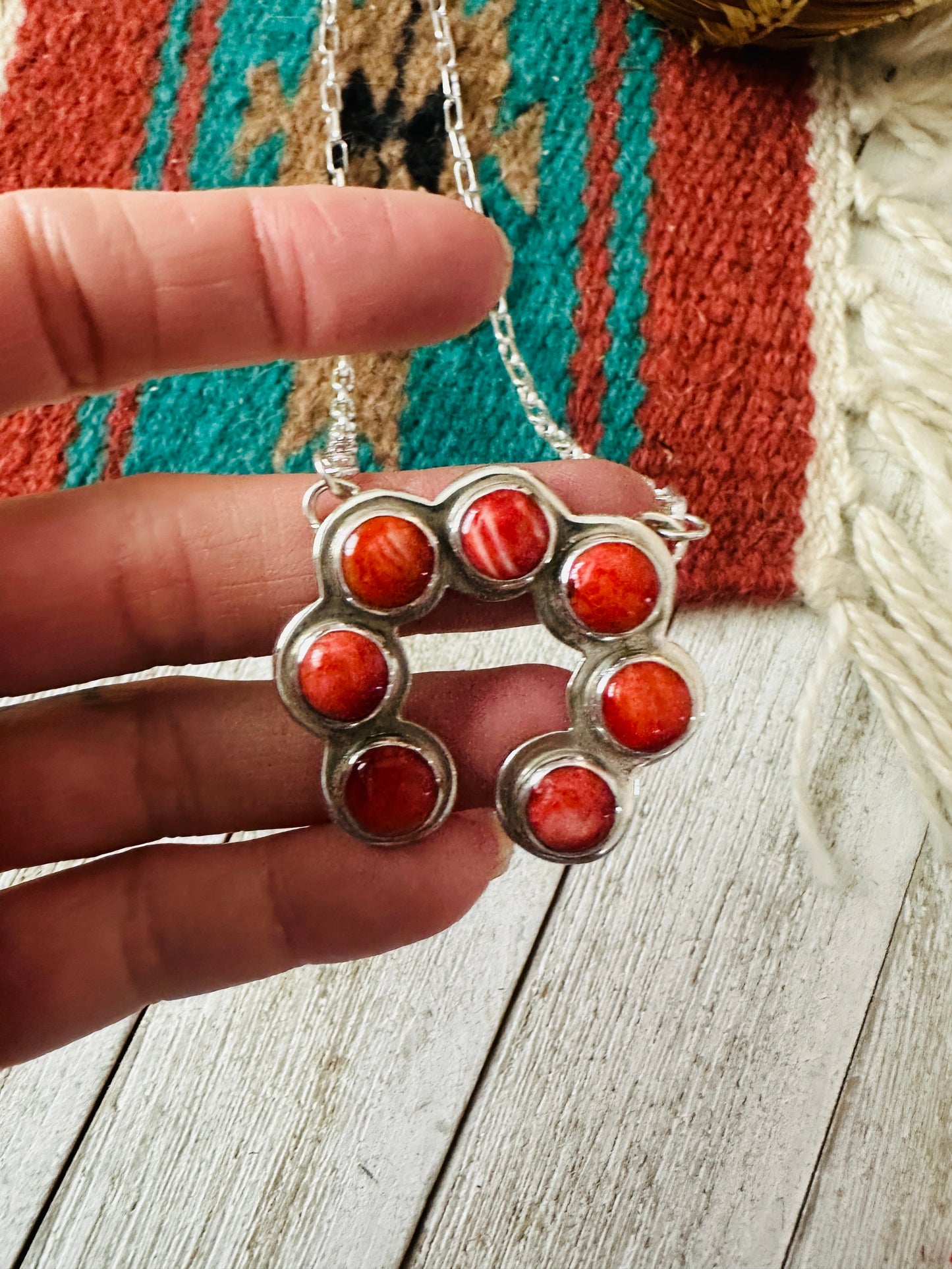 Navajo Sterling Silver & Orange Spiny Naja Necklace